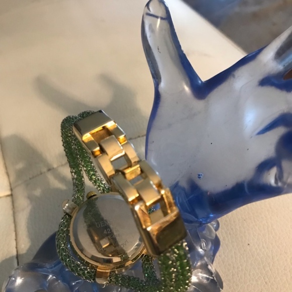 Geneva Silver & Gold Crystal Faced Mesh Band Watch with Diamond Accents # 4275 - Picture 8 of 10